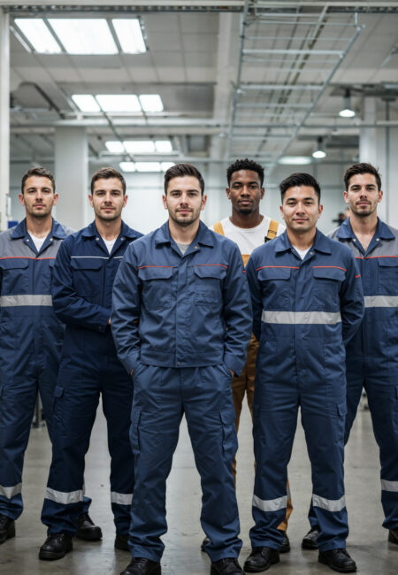 un-groupe-d-hommes-confiants-en-uniforme-bleu-posant-dans-un-environnement-d-usine-1434x2048 un-groupe-d-hommes-confiants-en-uniforme-bleu-posant-dans-un-environnement-d-usine-1434x2048
